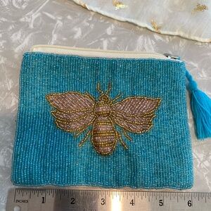 Beaded Blue and Gold/ Silver coinpurse/ cosmetic bag